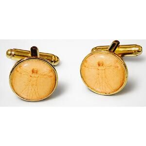 Michelangelo Cuff Links Gold Tone Round Sepia Body Map Lucite .5" cl-